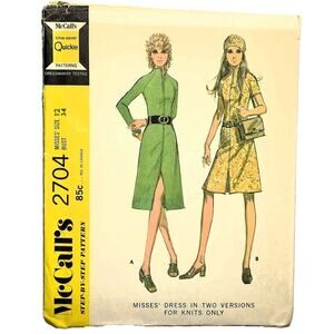 1970 McCall's 2704 Vintage Sewing Pattern Misses' Dress in Two Versions Size 12